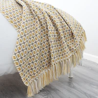 sofa throw thread knitted blanket bedspread on the bed sofa yellow plaid stripe travel tv nap blankets soft home decor tapestry