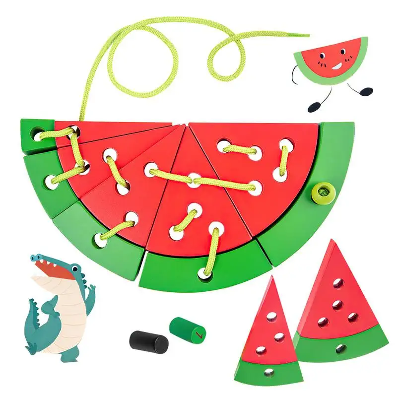 

Threading Toys For Toddlers Wood Lace Watermelon Block Puzzle Travel Game Toys Early Learning Fine Motor Skills Montessori