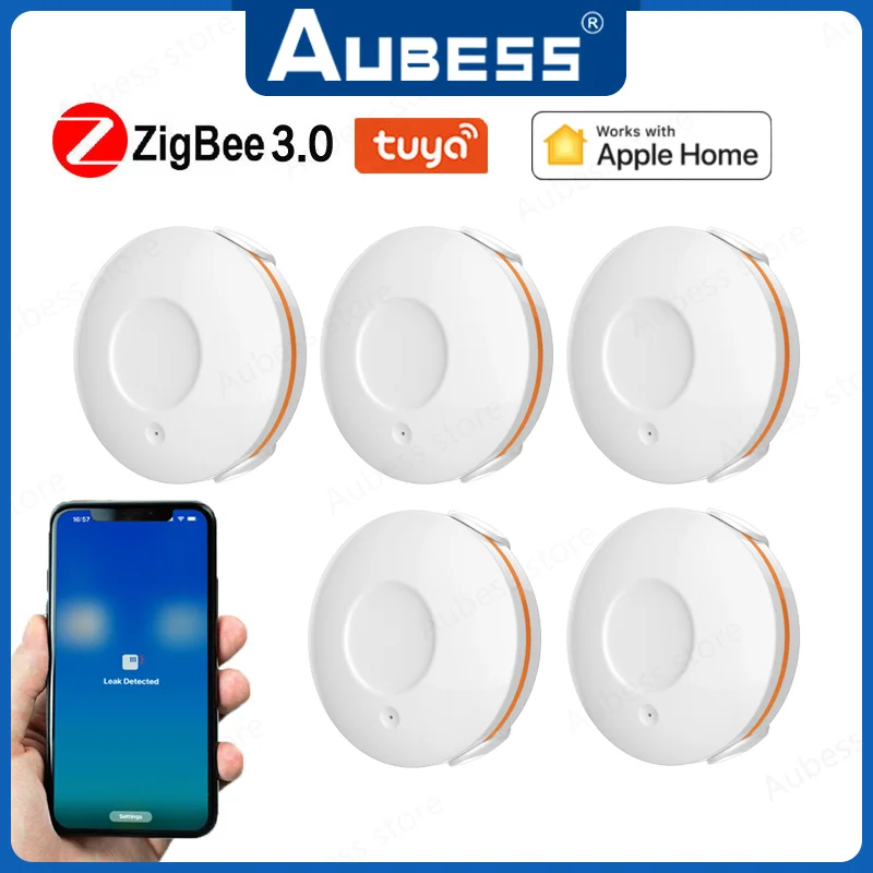 

Датчик утечки воды Tuya Zigbee3.0, беспроводной детектор утечки воды для систем сигнализации и автоматизации умного дома, работает с приложением Apple HomeKit