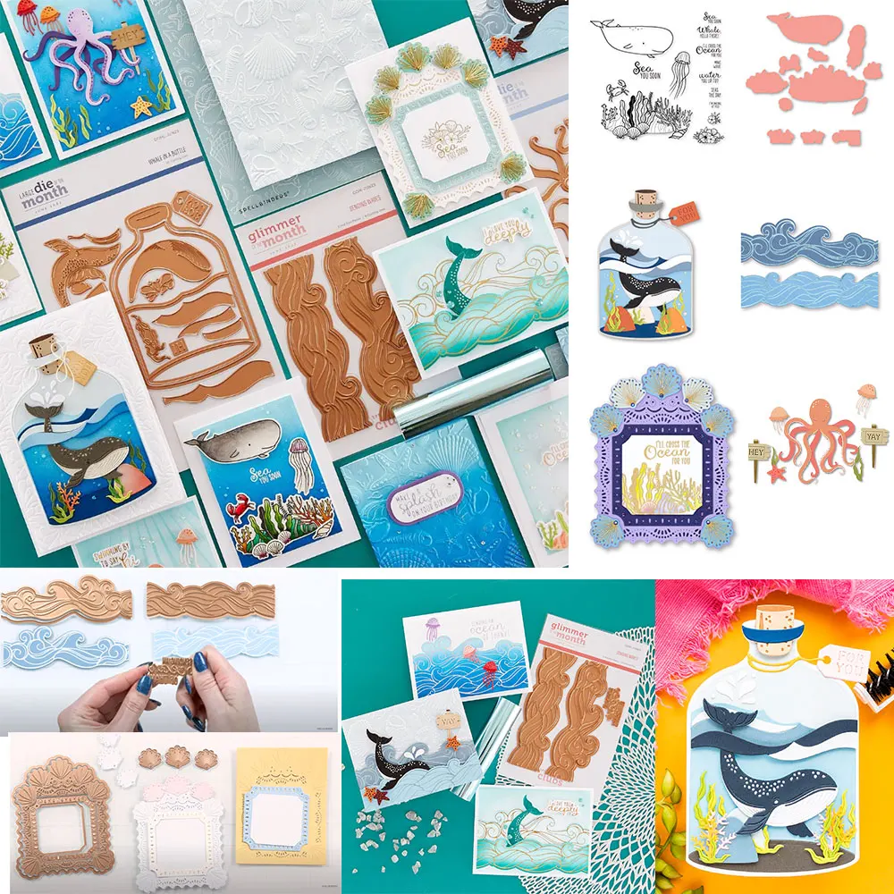 

JUNE 2023 GLIMMER HOT FOIL Whale in a Bottle Metal Cutting Dies Stamps For Diy Scrapbooking Craft Maker Photo Template Handmade