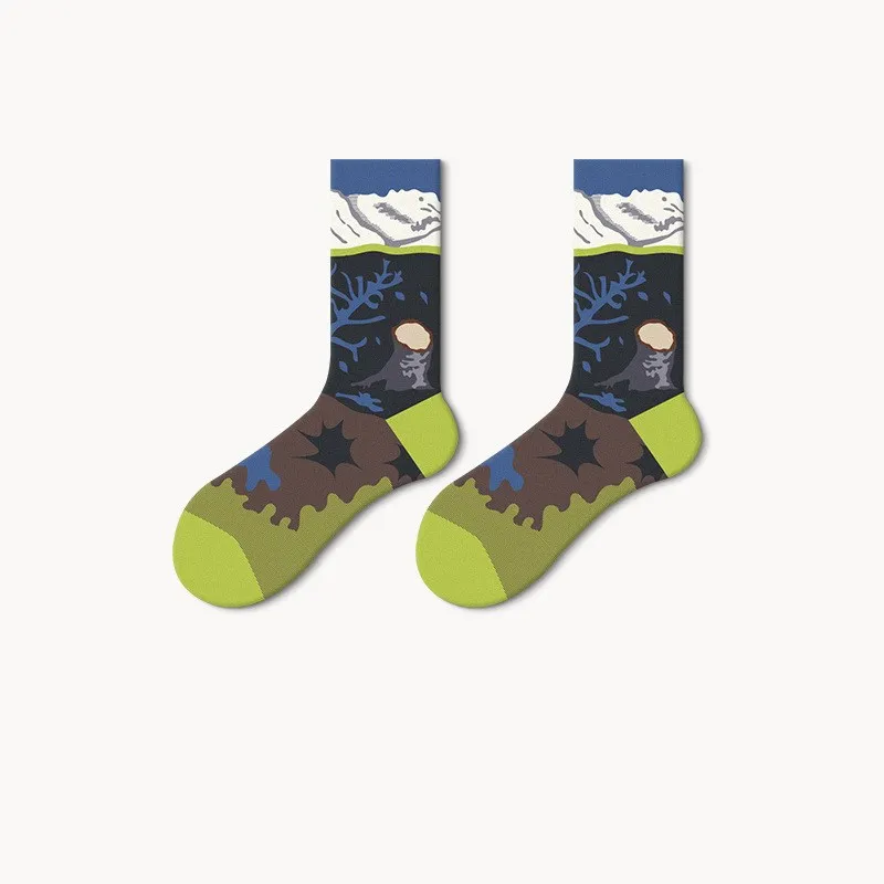 Hot Sale New Arrival Ins Funny Fancy Sock for Women and Men Cotton Cartoon Socks 5 Pairs Vintage Art Creative Oil Painting