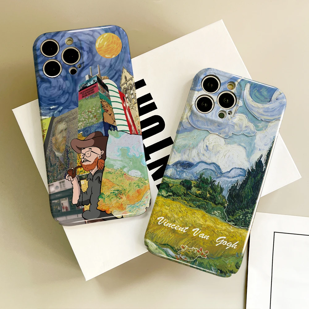 Фото Чехол для телефона Art Cartoon V-VanS G-GoghS для IPhone 16, 15, 14, 13, 12, 11 Plus Pro Max Mini, глянцевый HD, твердый чехол, пленочный корпус №1
