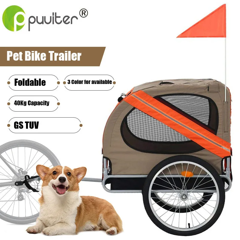 20 Inch Inflatable Wheel Pet Bike Trailer, Aluminum Rim Wheels And Steel Frame Bicycle Cart Dog Carrier