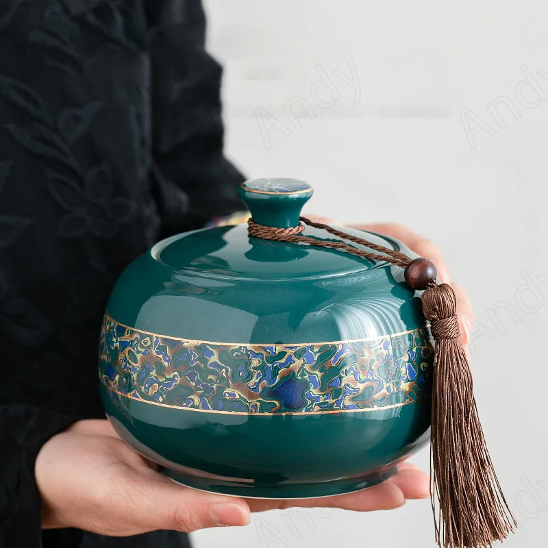 

Manual Ceramic Storage Jar Enamel Decorative Coffee Table Desktop Tea Canister Kitchen Seal Cereal Dispenser Home Decoration