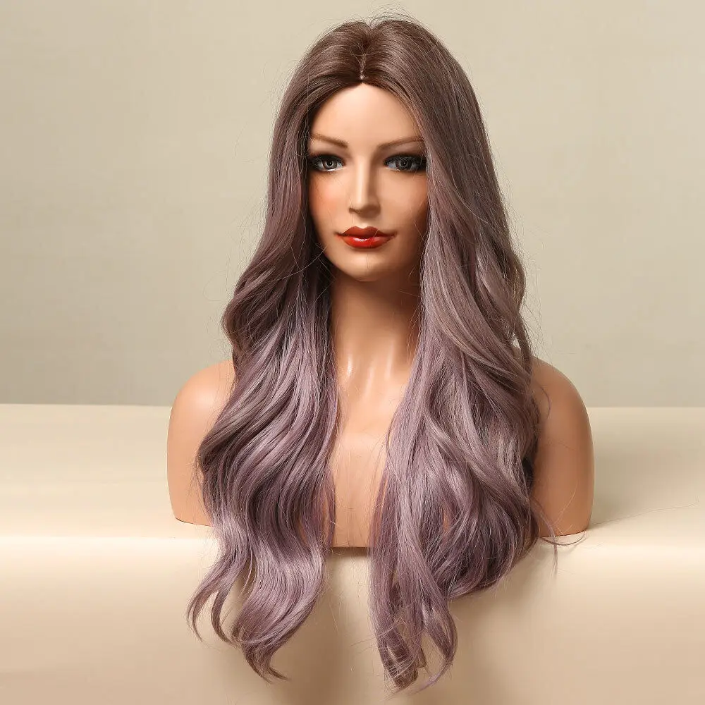 Ombré Ash Purple Объемная волна Длинный парик Женский костюм Вечеринка Повседневный