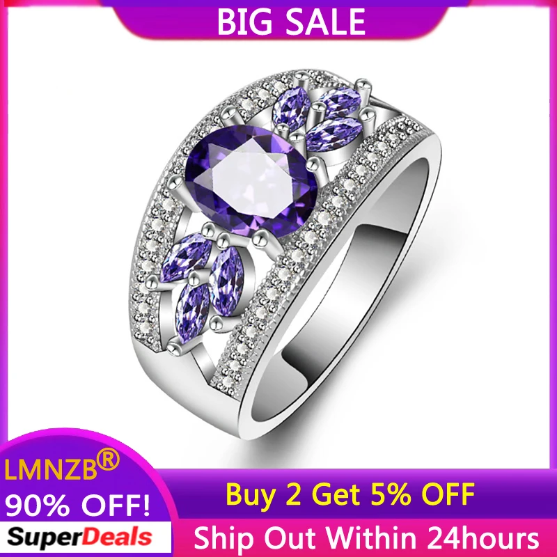 

New Popular Female Rings Original Tibetan Silver Flower Shaped Amethyst Wedding Party Fashion Jewelry for Women Girls Gift R080
