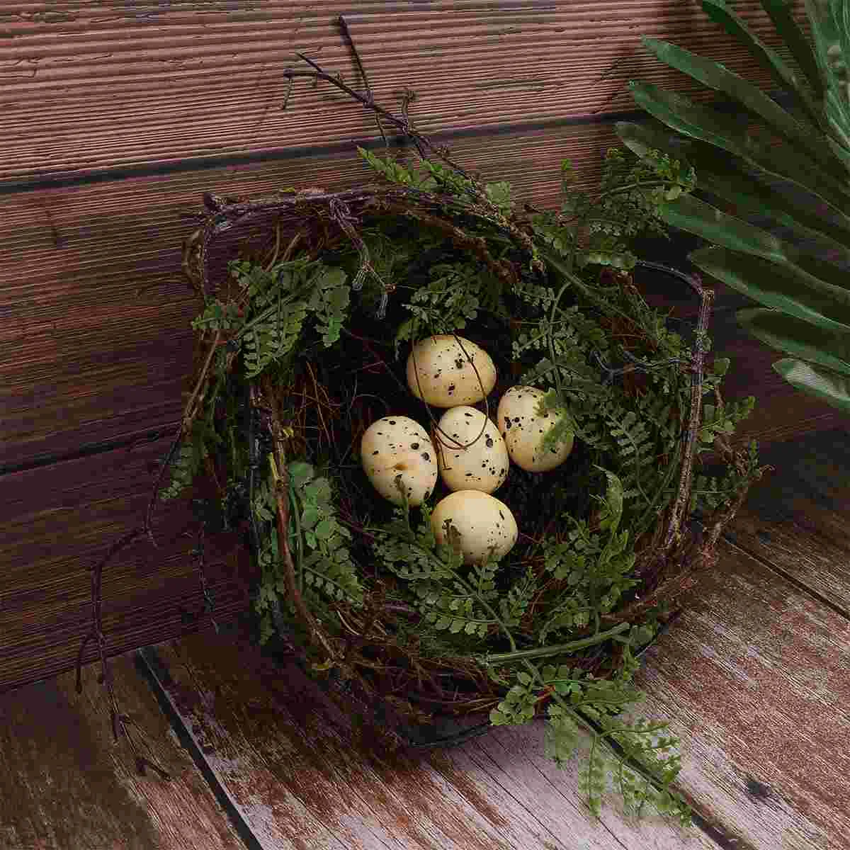 

1 Set 20cm Vine Bird Nest Creative Bird Rattan Nest Ornament Bird Nest Decoration with 5PCS Simulation Eggs for Garden Patio