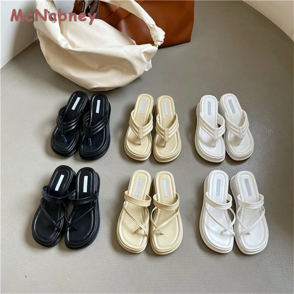 Summer Platform Women Slippers Clip Toe Slip On Shoes Ladies Wedges Female Outdoor Party Slides White Sandals Pumps