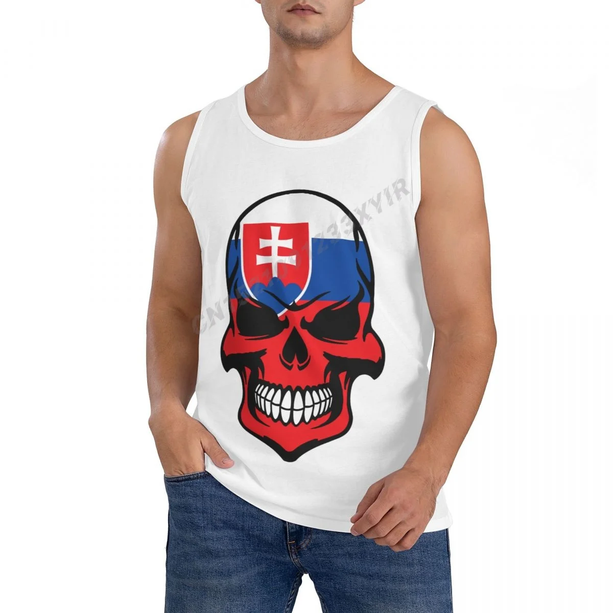 

Мужская футболка без рукавов, из натурального хлопка, с круглым вырезом