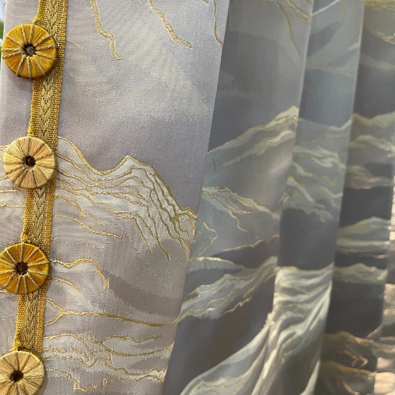 Atmospheric new Chinese style gold thread landscape high precision jacquard blackout curtain
