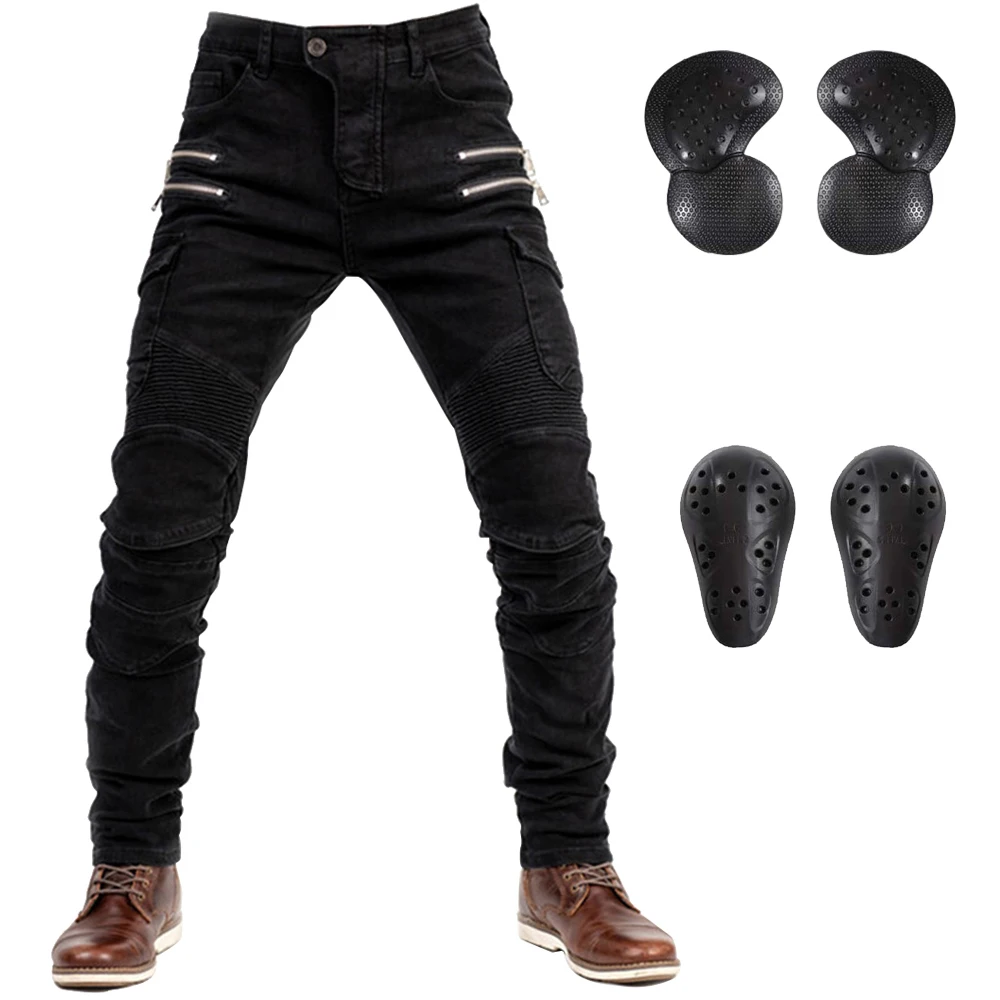 LOMENG Motorcycle Riding Pants Motorbike Motocross Cycling Jeans Safety CE knee Hip Removable Armored All Seasons for Men LMPM02