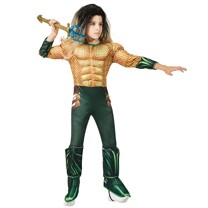 

Kids Aquaman Costumes Halloween Costumes Boys Muscle Sponge Superhero Costumes Aquama Cosplay Party Dress Jumpsuits
