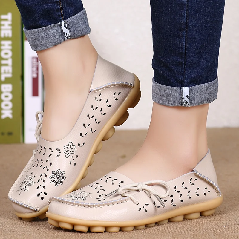 

Women Flats Women Genuine Leather Shoes Slip On Loafers Woman Soft Nurse Ballerina Shoes Plus Size 34-44 Casual Sapato Feminino