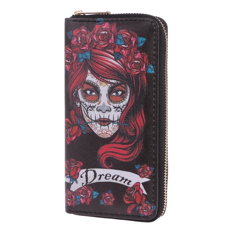 

Fashion Women Skull Wallet Phone for Case Clutch Purse Lady Long Handbag Card Ho