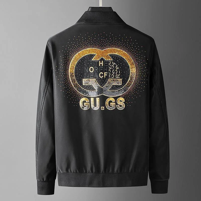 

Мужская куртка с вышивкой и воротником-стойкой, с надписью