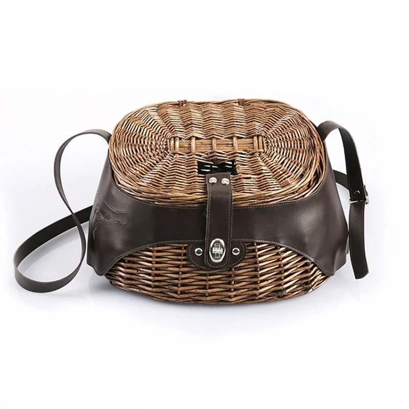 

Wicker Basket Fishing Willow Creel Trout Perch Cage Tackle Fisherman Box Outdoor Classical Willow Fishing Creel Basket