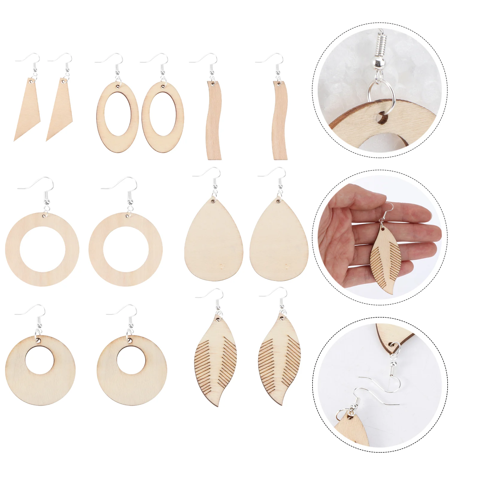 

70 Pcs Wooden Earrings DIY Kits Pendant Hooks Teardrop Unfinished Natural Blank Handcraft Jewelry
