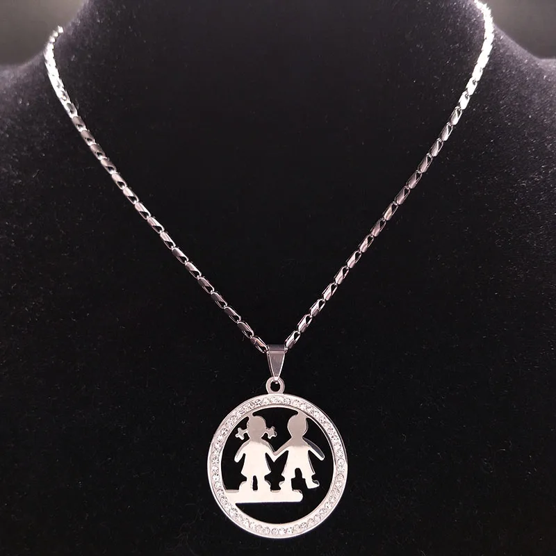 

Boy and Girl Stainless Steel Necklaces Jewerly Silver Color Love Necklaces & Pendants Jewelry collares grandes de moda NS07