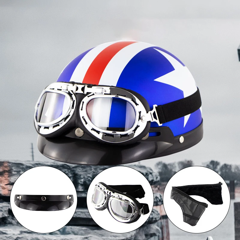

Retro Half Helmet Motorcycle Riding Vintage Cruiser Touring Helmets Moto Scooter Vespa Open Face Helmets with Visor and Goggles