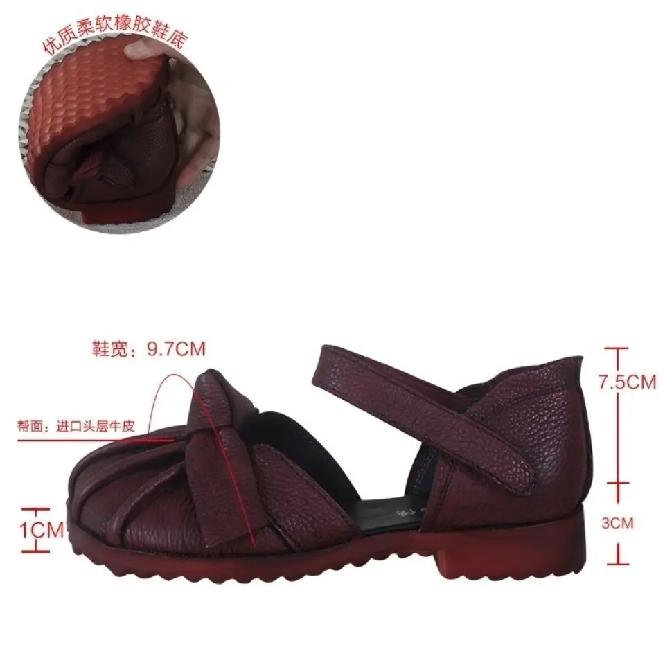 Women Retro Sandals Summer Pu Leather Breathe Comfort Ladies FlatsSlip On Black Mom Shoes Fashion Sandalias De Mujer