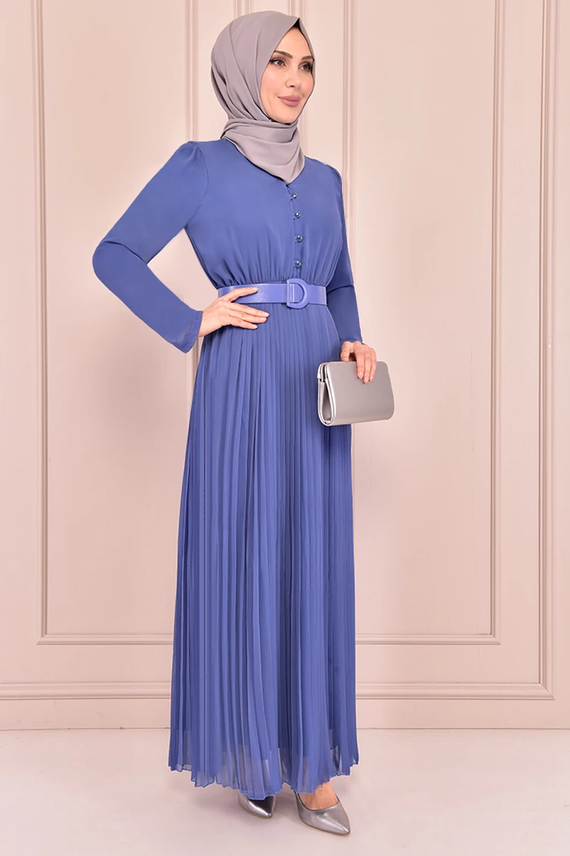 

Pleated Chiffon Dress Blue NEV14845