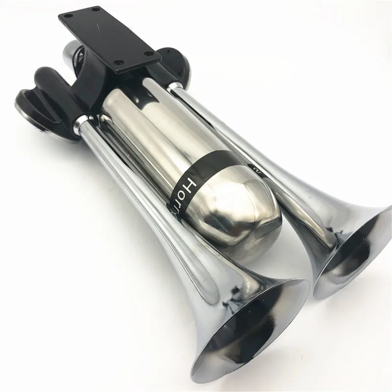 

12V/24V 500DB Dual Trumpet Electric Horn Loud Chrome Air Horn Speaker Kit with Air Compressor for Train Truck Lorry Horn