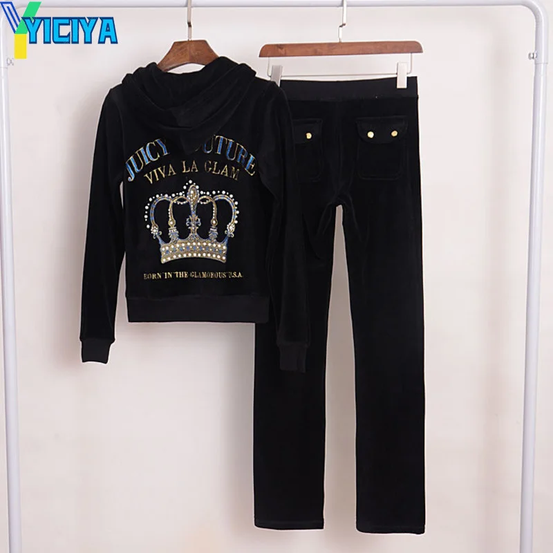 yiciya two piece set Women Tracksuits Velour Suit  2023 Women's Sweatshirt Velvet Zipper Sweatshirt And Pants Winter Pants Suit