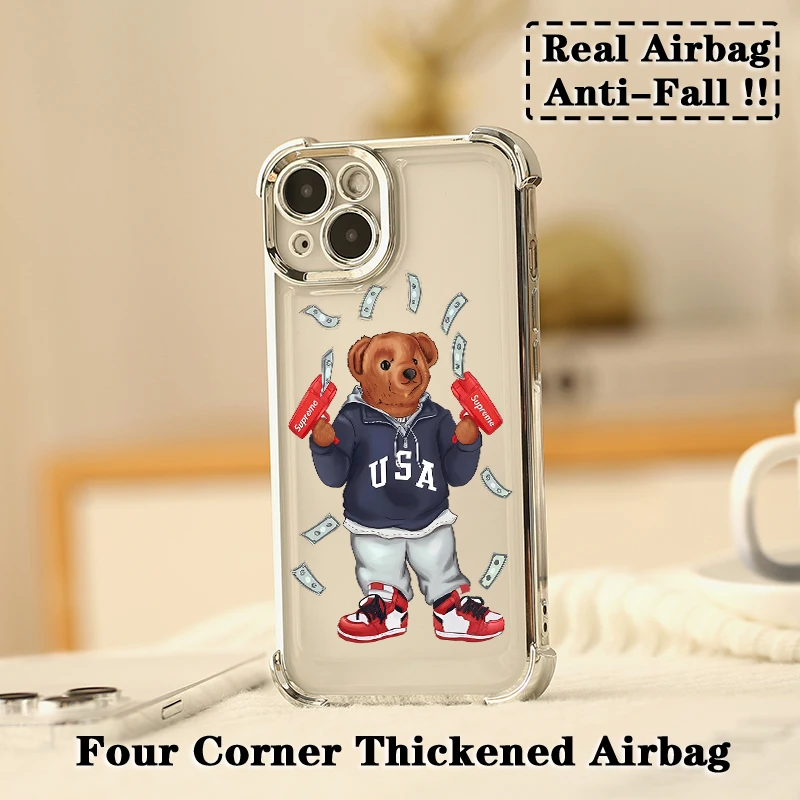 Fashion Dollar Bear Plating Case For Oppo Reno12 Reno11 Reno10 Reno8 Reno7 Reno6 Reno5 Pro Plus 4G 5G Shockproof Anti Fall Cover