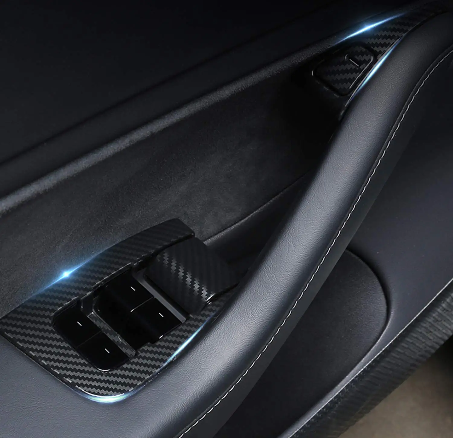 

For Tesla Model 3 Y Car Door Handle Window Lift Control Button Frame Cover Sticker Carbon Fiber Interior Stickers Accessories