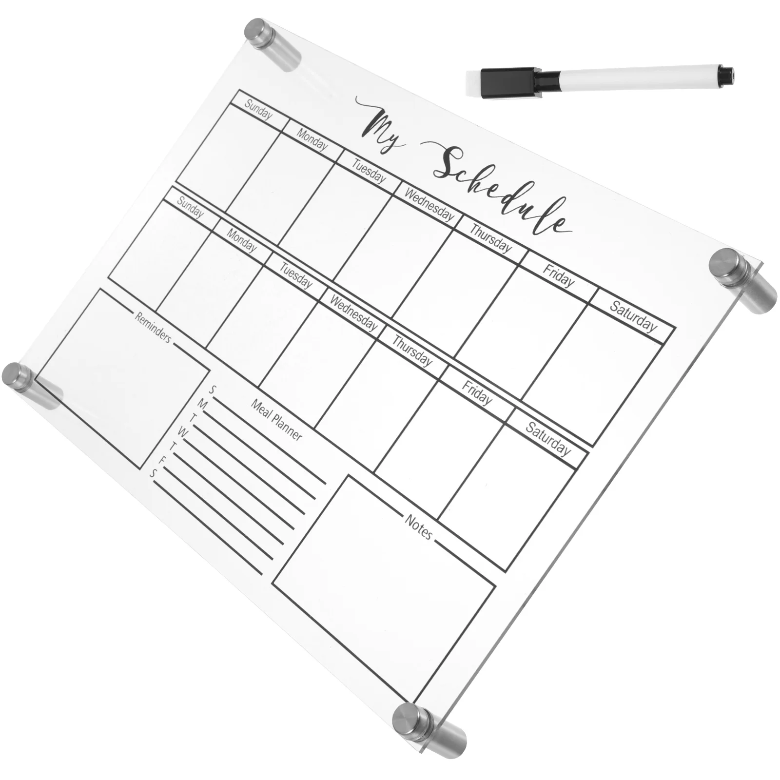 

Weekly Planner Board Dry Erase Desk White Stands Clear Glass Acrylic Small Whiteboard Office Write Mini Fridge Chalkboard