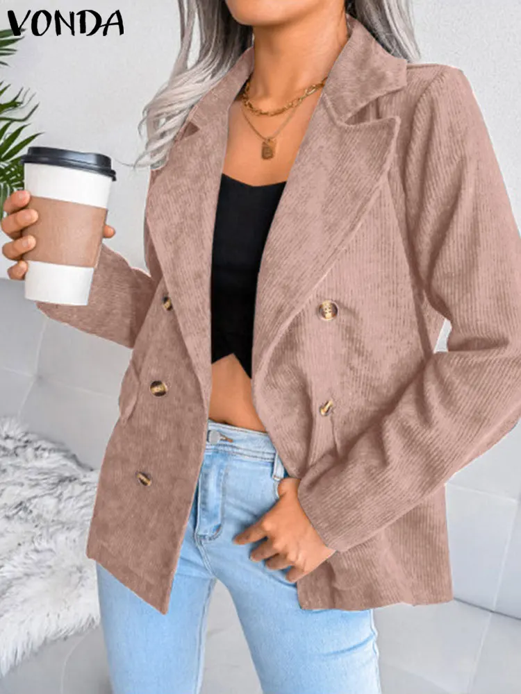 

Sexy Office Blazer 2022 VONDA Fashion Lapel Button Coats Female Blazer Women Long Sleeve Corduroy Suit Outerwear Oversized