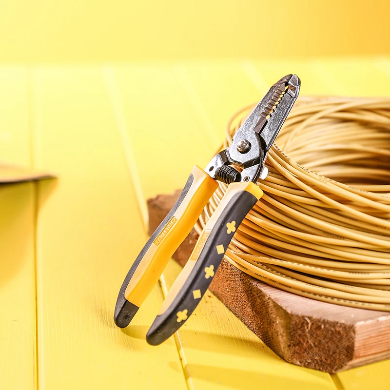 Deli 7 Inch 2 in 1 Wire Stripper And Cutter Slip Resistance 50# Material Blade Dual-color PVC-coated Handle