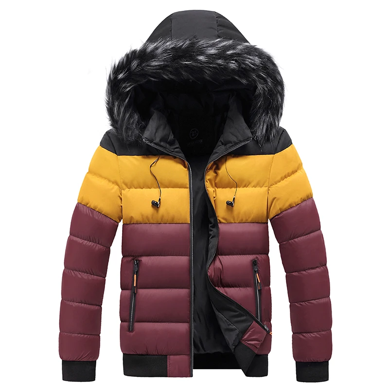 New Parka Jackets Fur Collar Men Autumn Winter Mens Warm Thick Outwear Coats Solid Splice Casual Hooded Windbreak Jacket Fitness