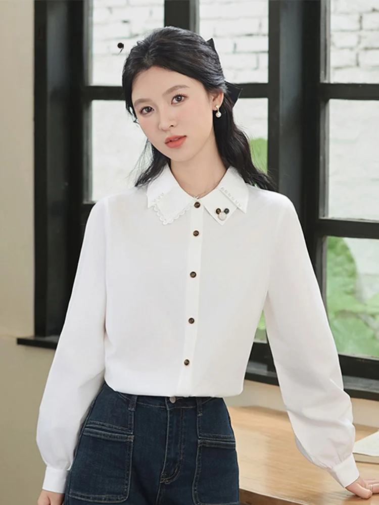 Женские рубашки с длинными рукавами French sle High Sense осень 2024 новая белая рубашка Design