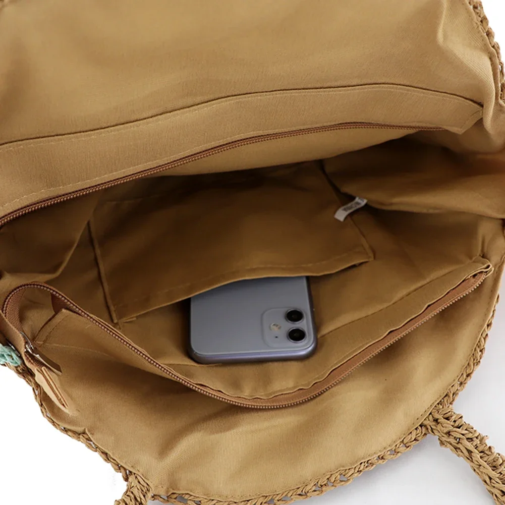 Модная женская тканая соломенная сумка на плечо большая вместительная круглая