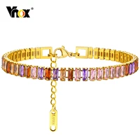 vnox colorful stone bracelet for womenadjustable gold color stainless steel chain bracelet with stampfull aaa cubic zirconia