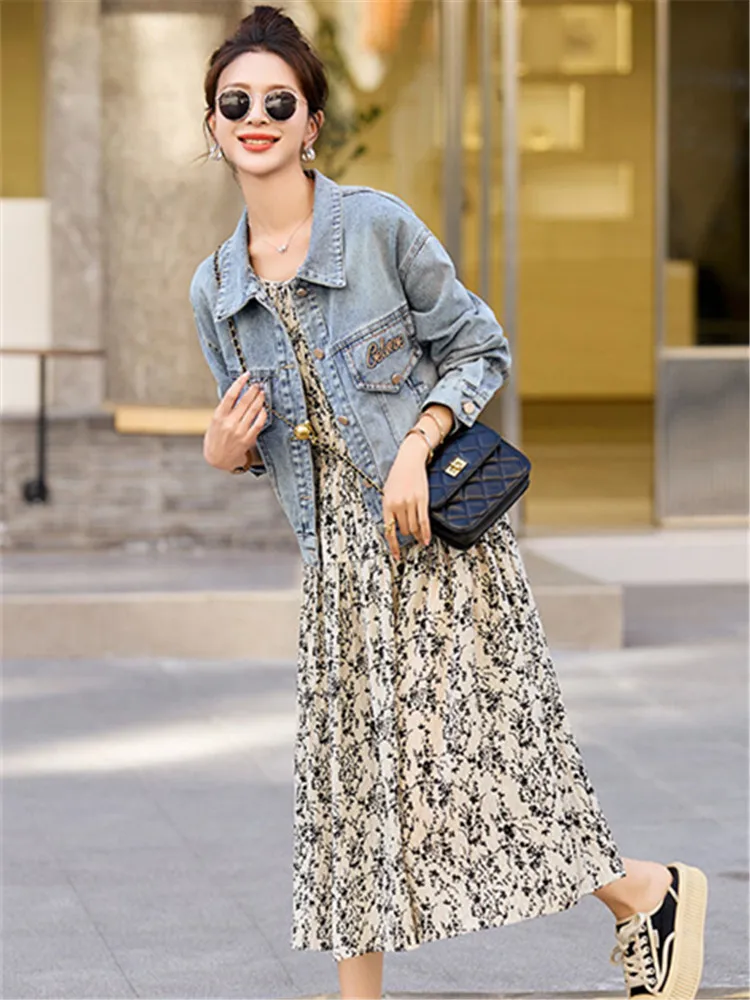 Шикарная джинсовая куртка с вышивкой женская Harajuku повседневная винтажная