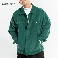 samlona mens fashion corduroy jackets lepal collar retro skinny tops outerwear 2022 european style autumn stand pocket coats