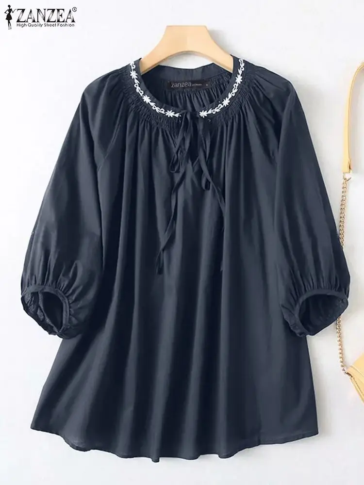 

Женская хлопковая блузка с круглым вырезом, свободного покроя