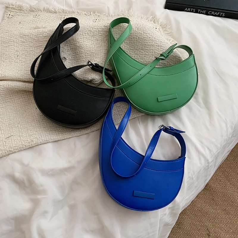 

Women Shoulder Bag 2022 PU Leather Purse and Handbag Female Shopper Summer Fashion Simple Irregular Underarm Crescent Bag
