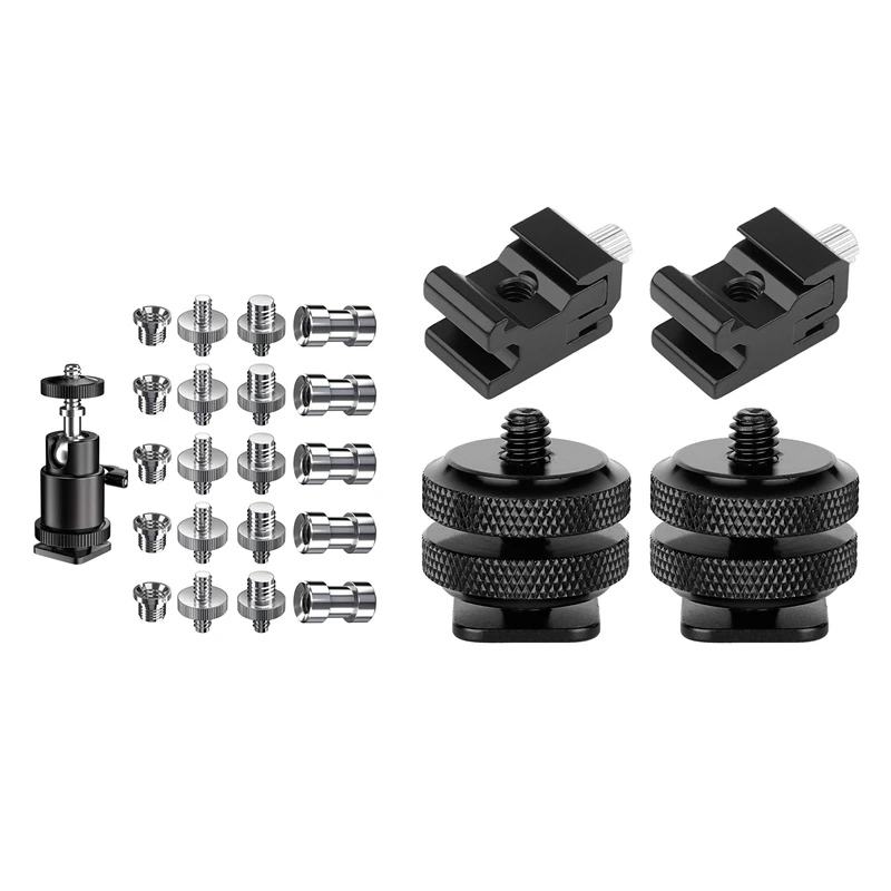 

NEW-21 Pcs 1/4 Inch 3/8 Inch Converter Threaded Screws 1/4Inch & 4 Pack Camera Combo Pack Hot Shoe Mount Adapter