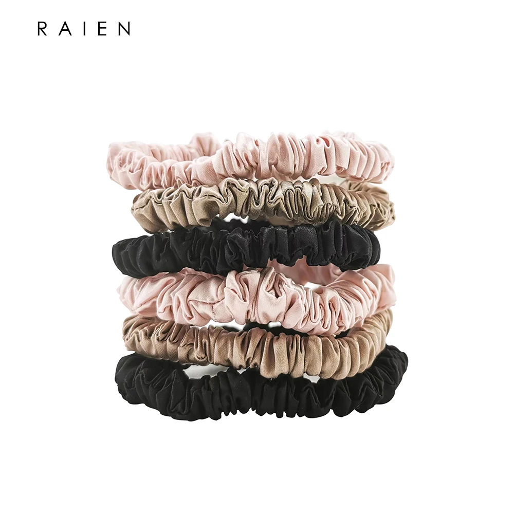 

100% Real Mulberry Silk Scrunchies 1.5CM Silk Elastic Hair Tie Ropes Bands Skinny Elastics Ponytail Holder for Women Girls
