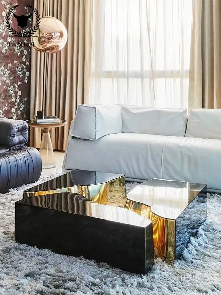 

Простой современный женский роскошный прямоугольный чайный столик из нержавеющей стали, комбинированный журнальный столик