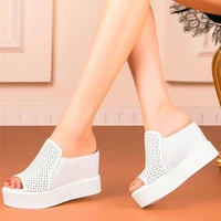 height increasing sandals women genuine leather platform wedge high heels fashion sneaker mules party pumps punk goth oxfords