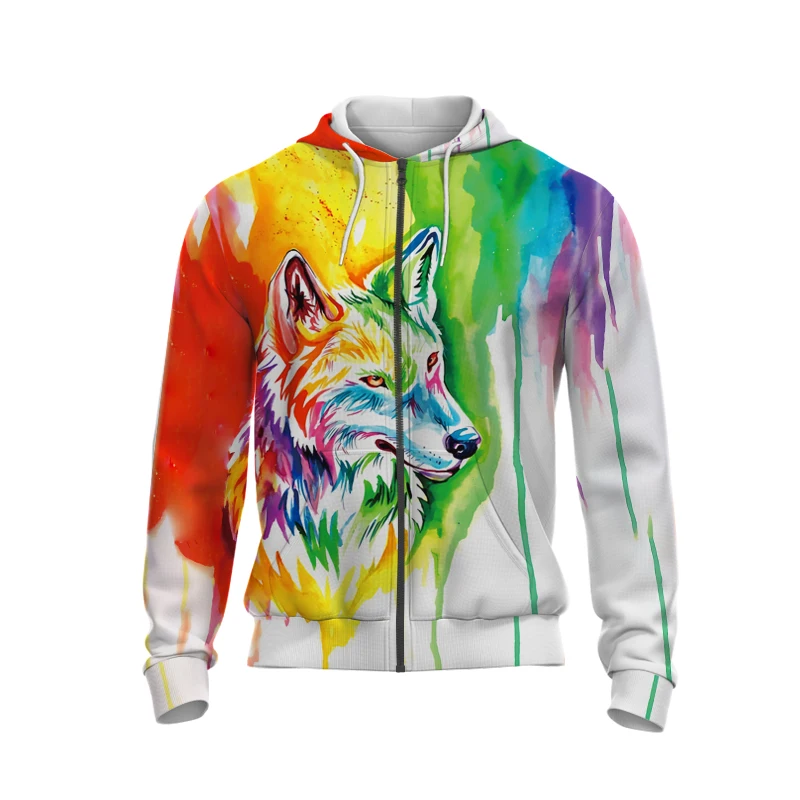 Suitable For 2022 Autumn 3D Printing Animal Wolf Pattern Zipper Hoodie Men And Women Street Casual Style Harajuku Large Fashion