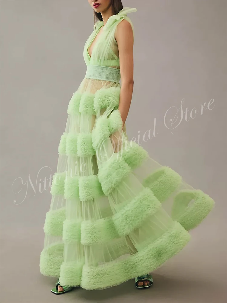 

Simple Long Prom Dresses for Woman Tulle Illusion V-Neck Floor-Length A-Line Evening Party Formal Occasion فساتين طويلة 2023