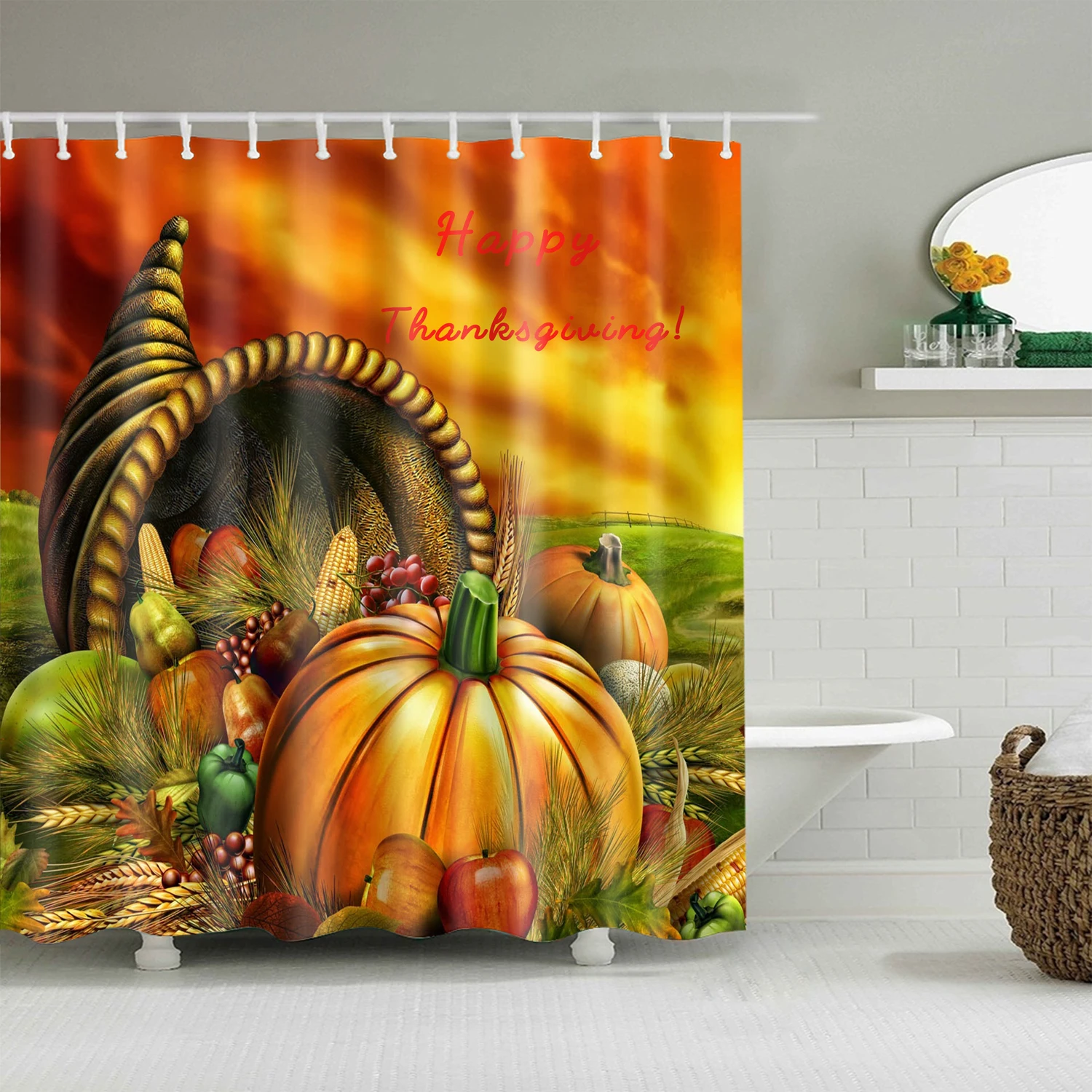 

3D Pumpkin Shower Curtains Cartoon Wizard Happy Halloween Bathtub Screen Waterproof Polyester Bath Curtains Bathroom Home Decor