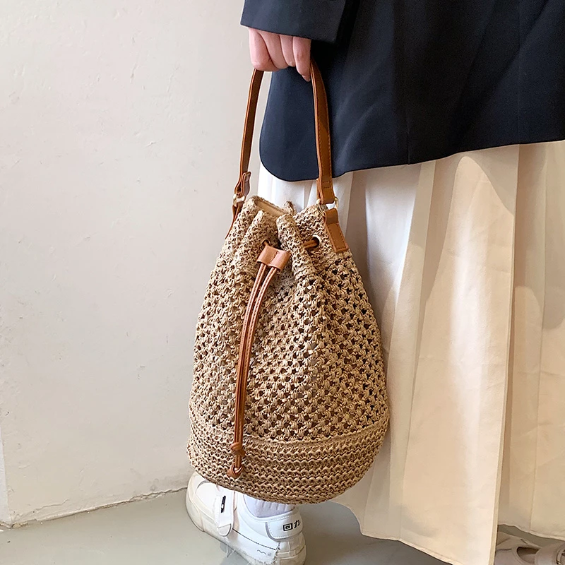 

New Beach Bag for 2023 Summer Shoulder Bag Ladies Fashion Straw Bags Women Crossbody Bags Bucket Sac A Main