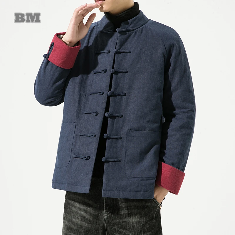 

Winter Plus Size Chinese Style Cotton Linen Tang Suit Vintage Loose Parkas Men Clothing Casual Padding Jackets Harajuku Coat