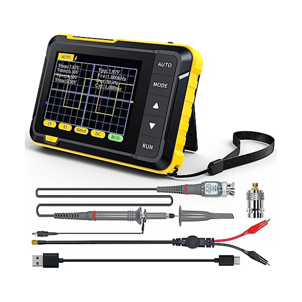 

DSO152 Oscilloscope - 2.8Inch TFT , 2.5MS/S High Sampling Rate, 200KHz Bandwidth, Trigger Function Auto/Nomal/Single A